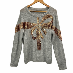 Sequin Bow Gray Sweater